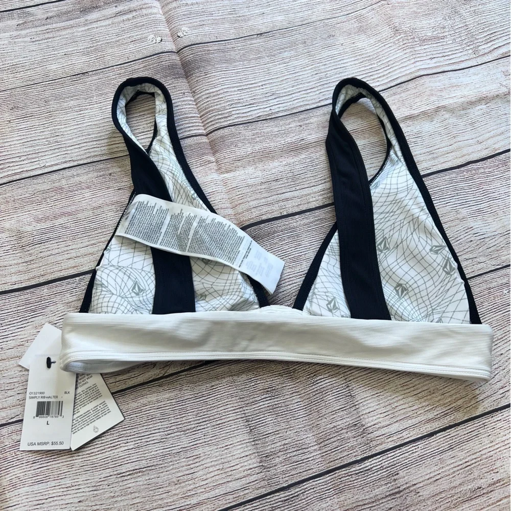 Volcom Black & White Color Block Bikini Swim Top
